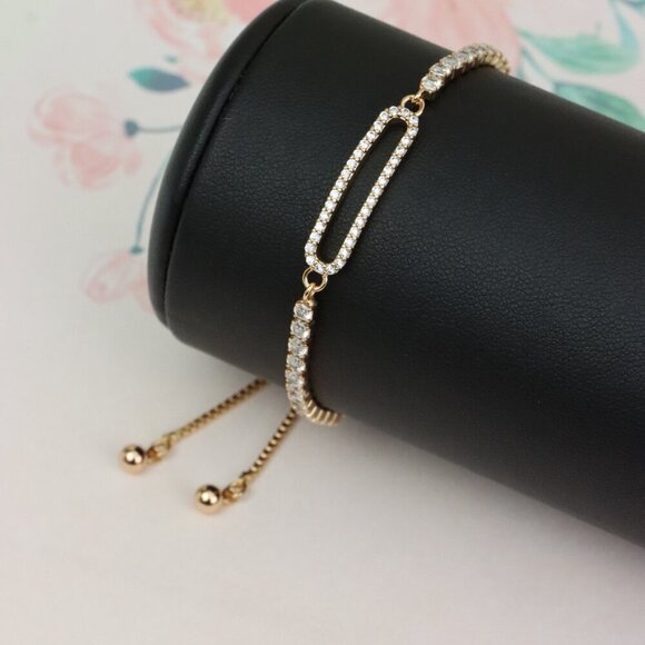 Elegant Rose Gold A-Bracelet with Sparkling Cubic Zirconia Accents, XPAB0649 - Picture 4 of 12